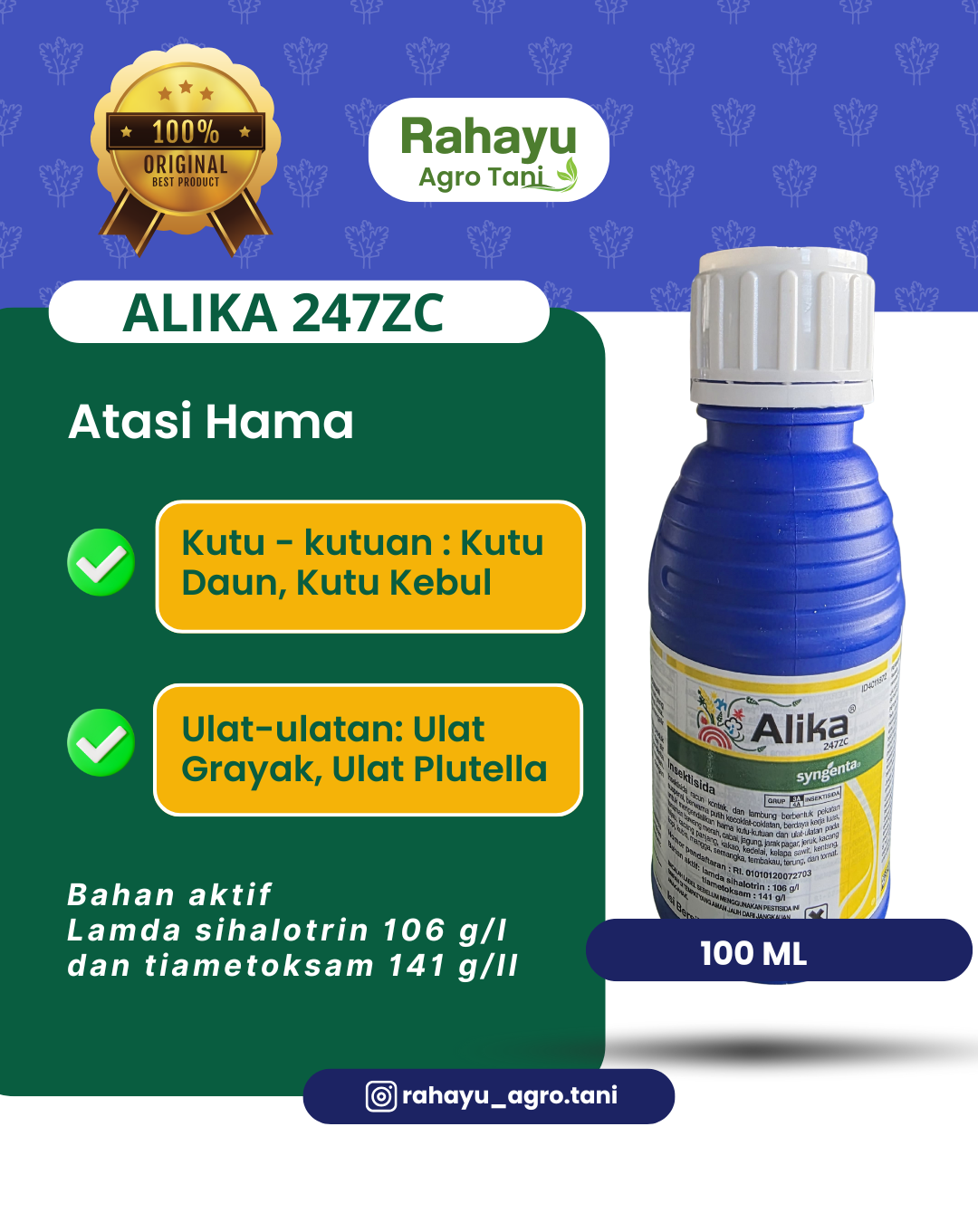 Insektisida Alika 247 ZC 100 ML - Syngenta Bahan Aktif Ganda Pembasmi Kutu & Ulat