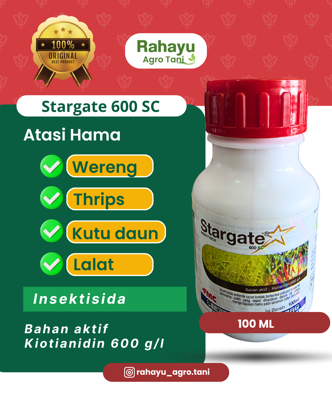 Insektisida Stargate 600 SC 100 ML - FMC Bahan Aktif Kiotianidin Pembasmi Wereng & Thrips