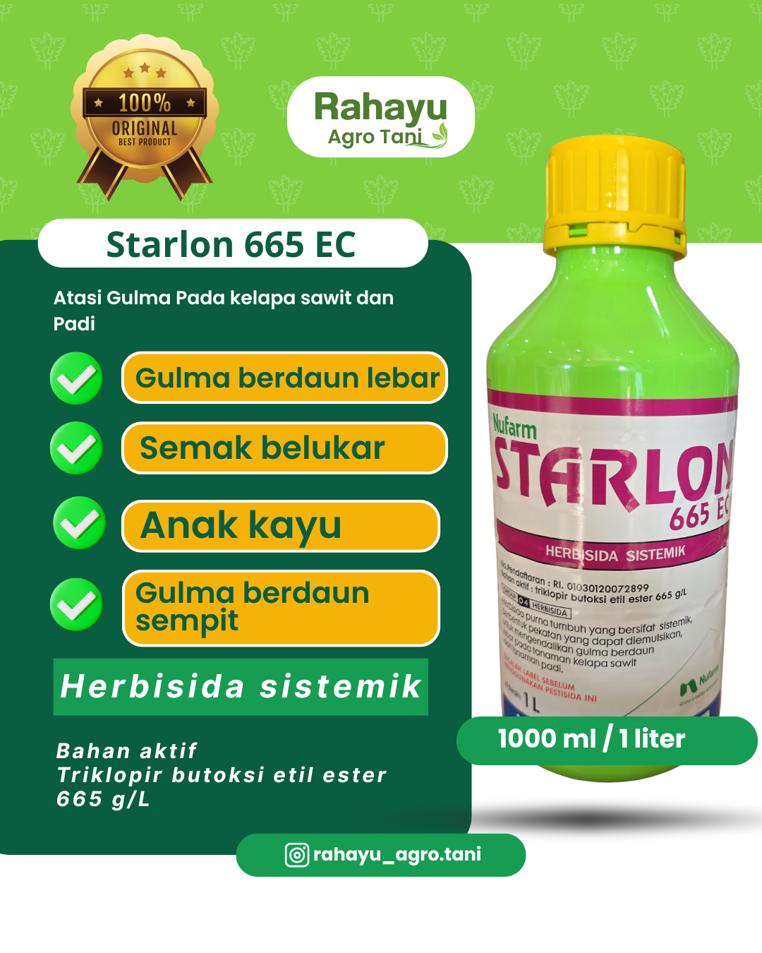 Herbisida Starlon 665 EC 1 Liter - Bahan Aktif Triklopir Spesialis Anak Kayu & Semak Belukar