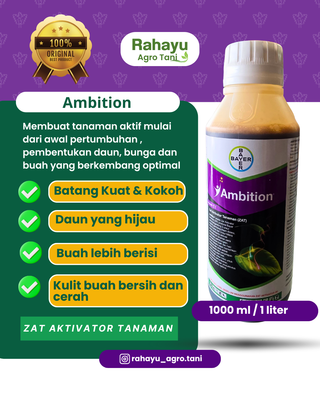 Pupuk Hayati Ambition 1 Liter - Bayer Zat Aktivator Tanaman Anti Stres