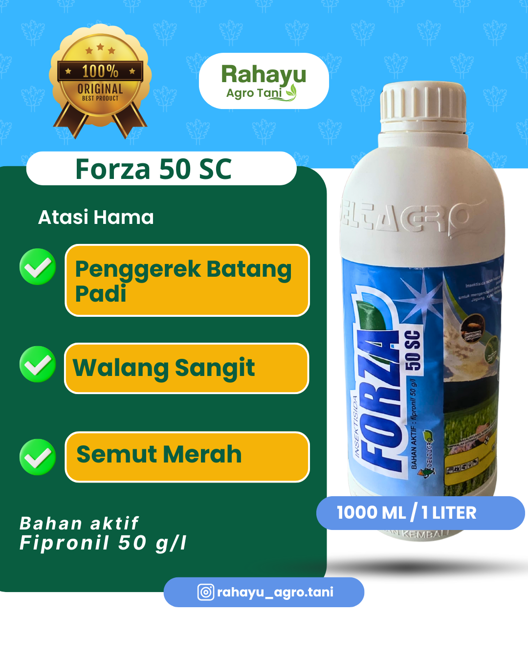 Insektisida Forza 50 SC 1 Liter - Bahan Aktif Fipronil Pembasmi Penggerek Batang & Semut